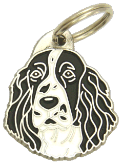 Springer spaniel preto e branco <br> (placa de identificação para cães, Gravado incluído)